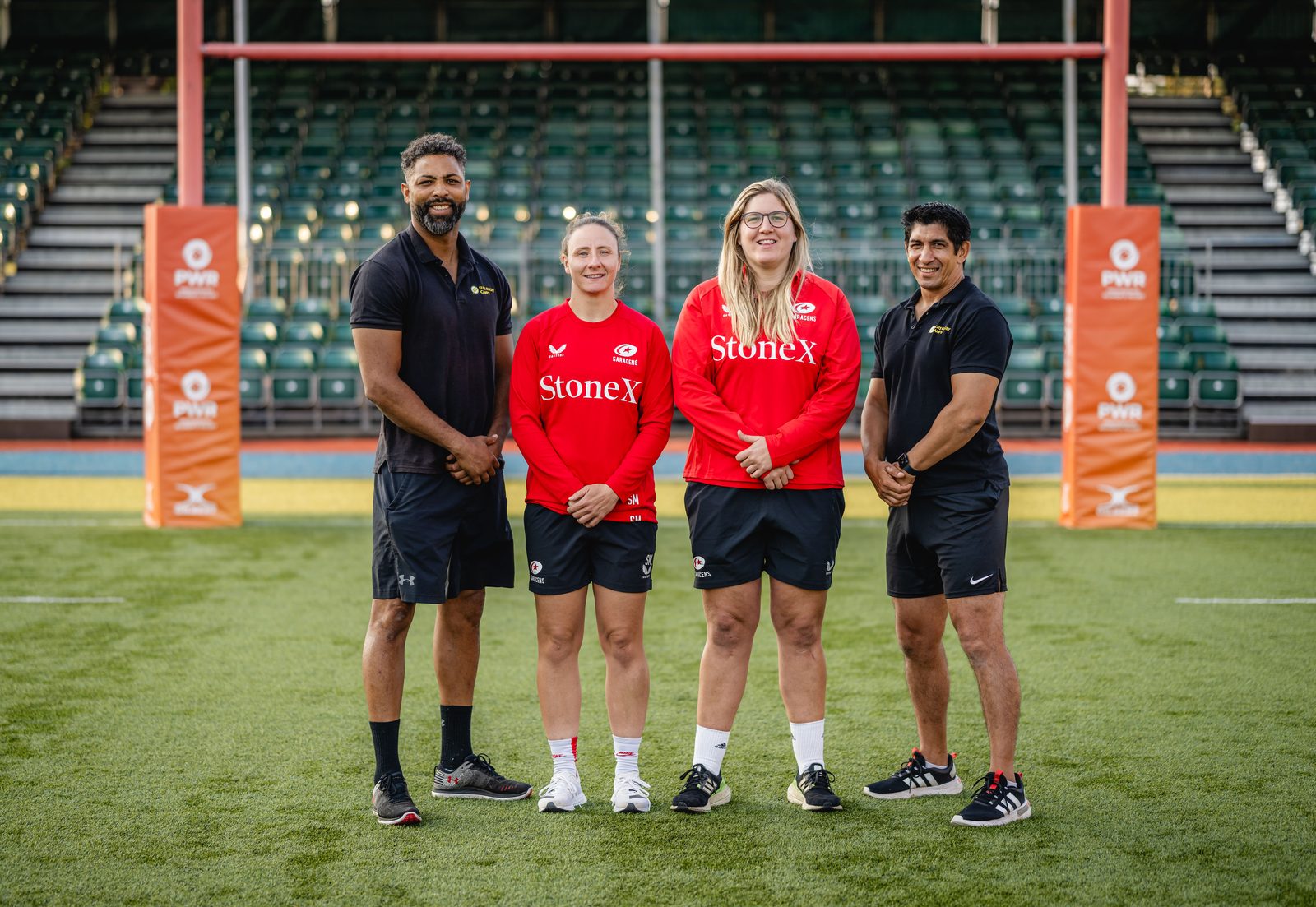 Nash Cohen and Bryony Cleall with ERA coaches at StoneX Stadium